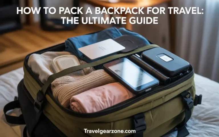 Packed backpack for travel guide