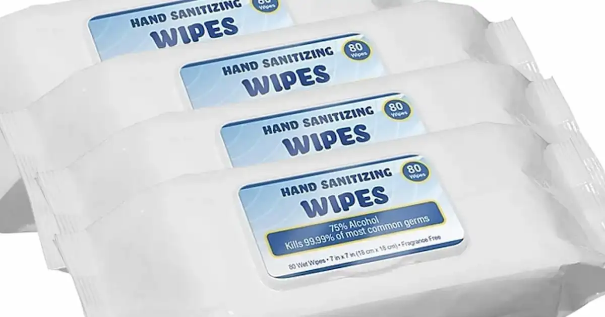 Pack of hand sanitizing wipes