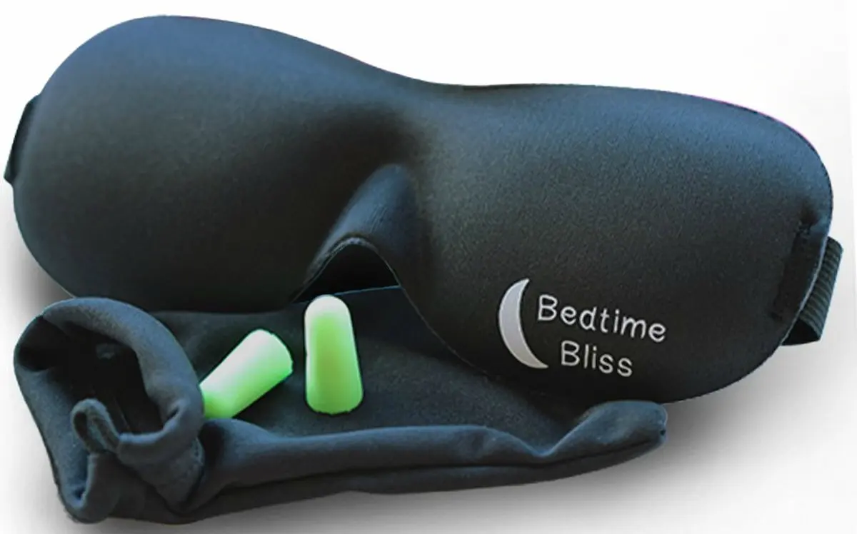 Sleep mask and earplugs for relaxation